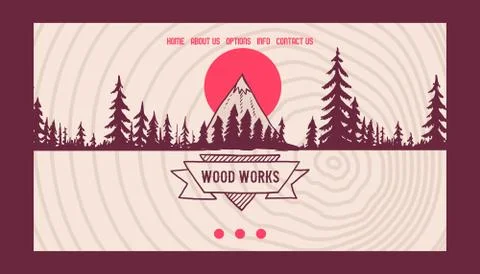 Forest pine tree business landing page vector evergreen natural silhouette Illustrazione stock