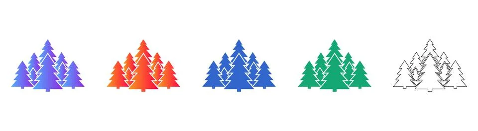 Forest Pine Tree Collection Icons Stock Illustration