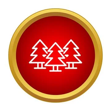 Forest pine trees line icon on red button Stock Illustration
