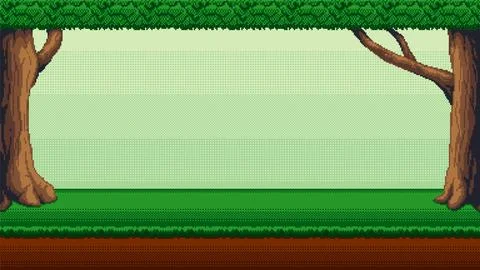 Forest pixel art background. 2d backdrop for 8-bit retro video game. Stock Illustration