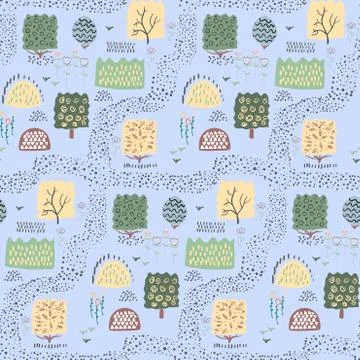 Forest plants. Seamless pattern. Vector illustration. Stock Illustration