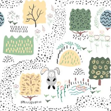 Forest plants. Seamless pattern. Vector illustration. Illustrazione stock