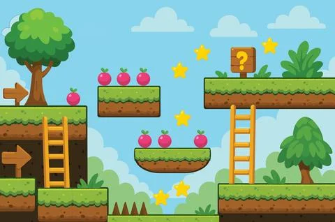 Forest Platformer 2D Game Level Background Stock Illustration
