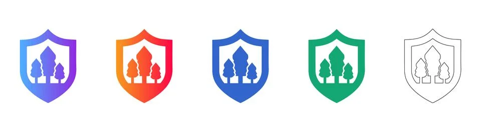 Forest Protection Shield Icon Set for Environmental Conservation Stock Illustration