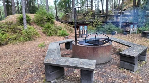 Forest Recreation Area with Firepit and Benches Vidéo 347681779