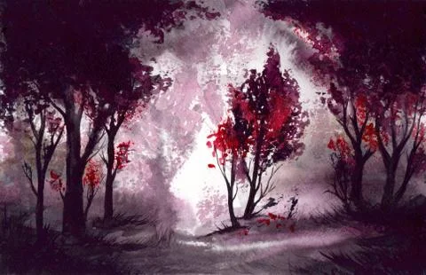 Forest with red trees Stock Illustration