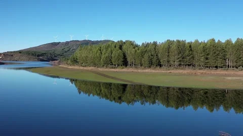 A forest is reflected in the calm waters of a lake. Preserving the environment Stock Footage 261993676