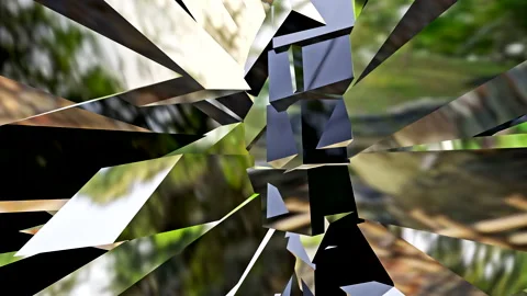 A forest reflected in moving shards of shattered mirror Stock Footage 241779332