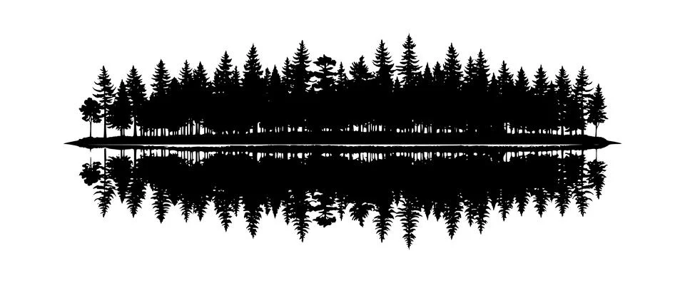 Forest Reflection Silhouette Vector Illustration for Nature Themes Stock Illustration