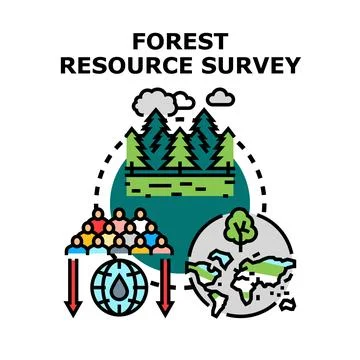 Forest resource survey assessing environmental impact and population Stock Illustration