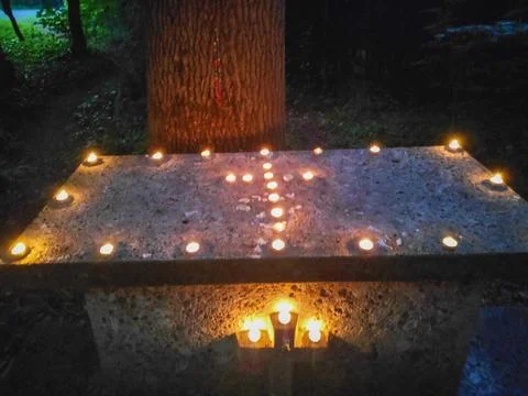 Forest Ritual Candle Table Scene 写真素材