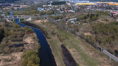 Forest, river and cottages Stock Footage 109426183
