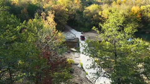Forest River and Low Water Dam in Autumn at Natural Dam, Arkansas Stock Footage 333203797