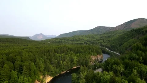 Forest with river and volcano view Stock Footage 168179210