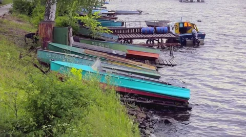 Forest river barge boats Stock Footage 56998925