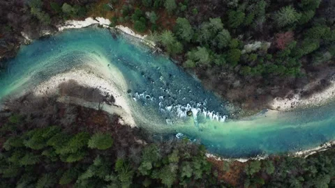 Forest river during snowfall Drone Stock Footage 226766078