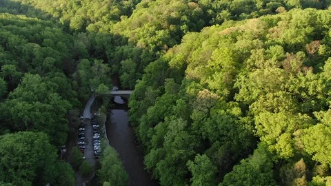 Forest river flyover during sunset push in Stock Footage 111344386