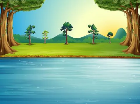 A forest with a river Stock Illustration