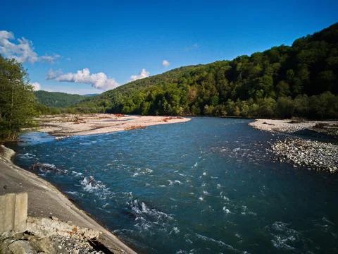 Forest river in the mountains Stock Photos