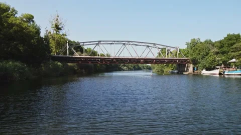Forest River Pass under Bridge Canoes Tourists Hot Dry Sunny Day Stock Footage 235666479