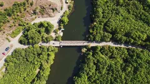 Forest River Road Bridge Canoeing Descend Steppes Hot Dry Sunny Day Stock Footage 235668571