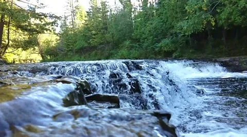 Forest River w Cliffs and nature in the woods Slow Motion 4 Stockbeeldmateriaal 67956256