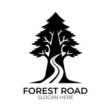Forest Road Logo Design Featuring Winding Pathway and Pine Tree Stock Illustration