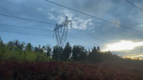 Forest road Power Lines 400  220 Kw Stock Footage 228853538