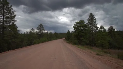 Forest Road through pine trees and cliffs on AZ Mogollon Rim. Stock Footage 151297224