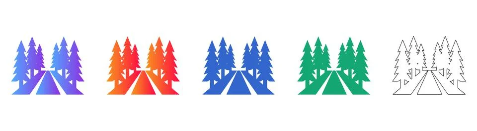 Forest Road Vector Icon Set 스톡 일러스트