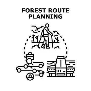 Forest route planning for logistics and trekking travel Stock Illustration