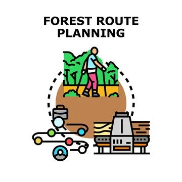 Forest route planning for logistics and trekking travel Stock Illustration