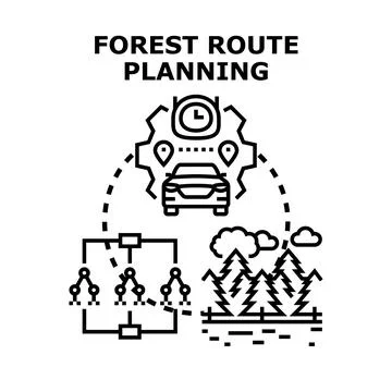 Forest route planning navigation and ecological travel Stock Illustration