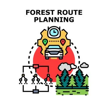Forest route planning navigation and ecological travel Stock Illustration
