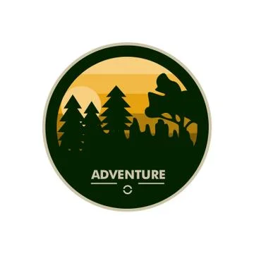 Forest Scene Adventure Round Circle Badge Design Stock Illustration
