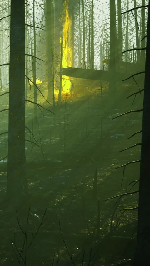 Forest scene with trees and bright light coming from background 库存影片 336029045