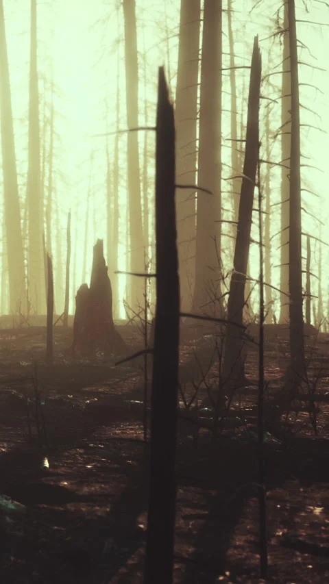 Forest scene with trees and faint light during early morning hours Stock-Footage 342950027