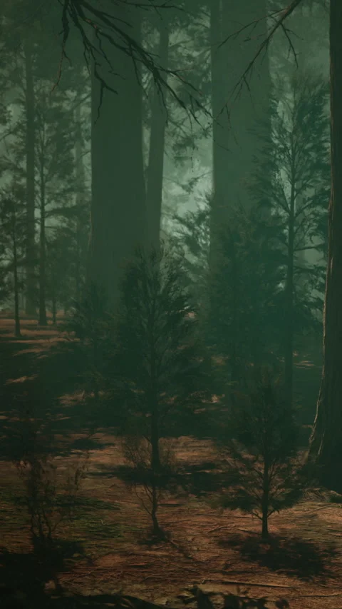 Forest scene with trees and light filtering through branches in the morning Stock Footage 340647258