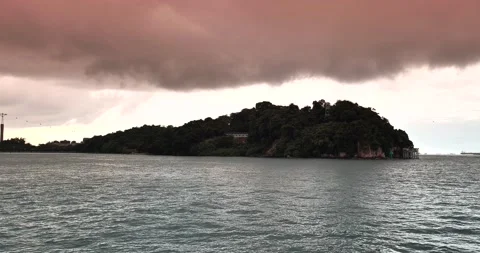 Forest on Sea Side Under Dark Clouds Stock Footage 159339700