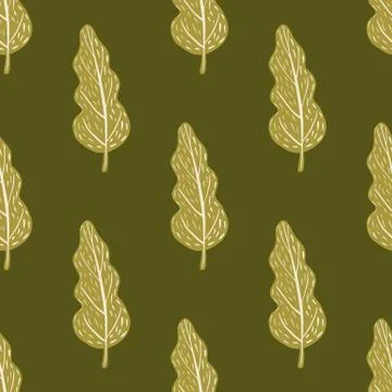 Forest seamless doodle pattern with hand drawn leaf ornament. Green and olive Stockillustratie