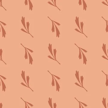 Forest seamless doodle pattern with pink colored leaves silhouettes. Simple s Stock Illustration