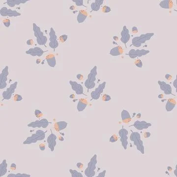Forest seamless pale pattern with acorns and foliage from oak tree. Light lil Stock Illustration