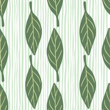 Forest seamless pattern with green doodle leaves silhouettes print. Blue and  Stock Illustration