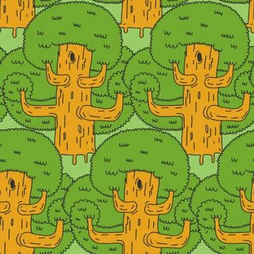 Forest seamless pattern. Large ornament trees. Thicker texture Stock Illustration