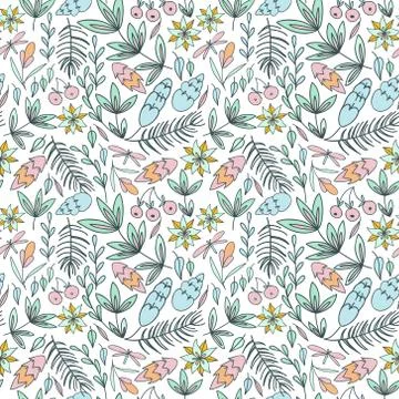 Forest seamless pattern in pastel colors Stock Illustration