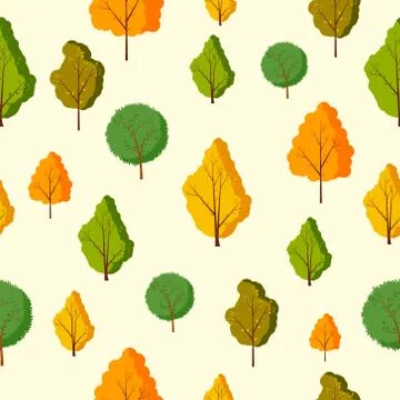 Forest seamless pattern with various type of the trees. Park green trees on dark Stock Illustration