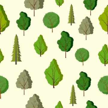 Forest seamless pattern with various type of the trees. Stock Illustration