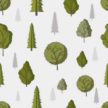 Forest seamless pattern with various type of the trees. Stock Illustration