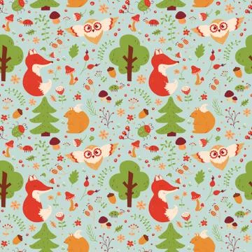 Forest seamless pattern. Vector background. Stock Illustration