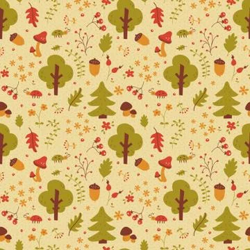 Forest seamless pattern. Vector background. Illustrazione stock